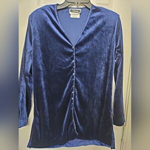 Blue Velvet Button-Up Top